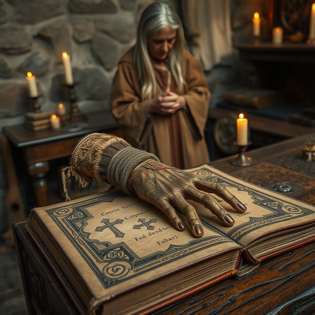 Mystical Celtic Scene with Mummified Hand