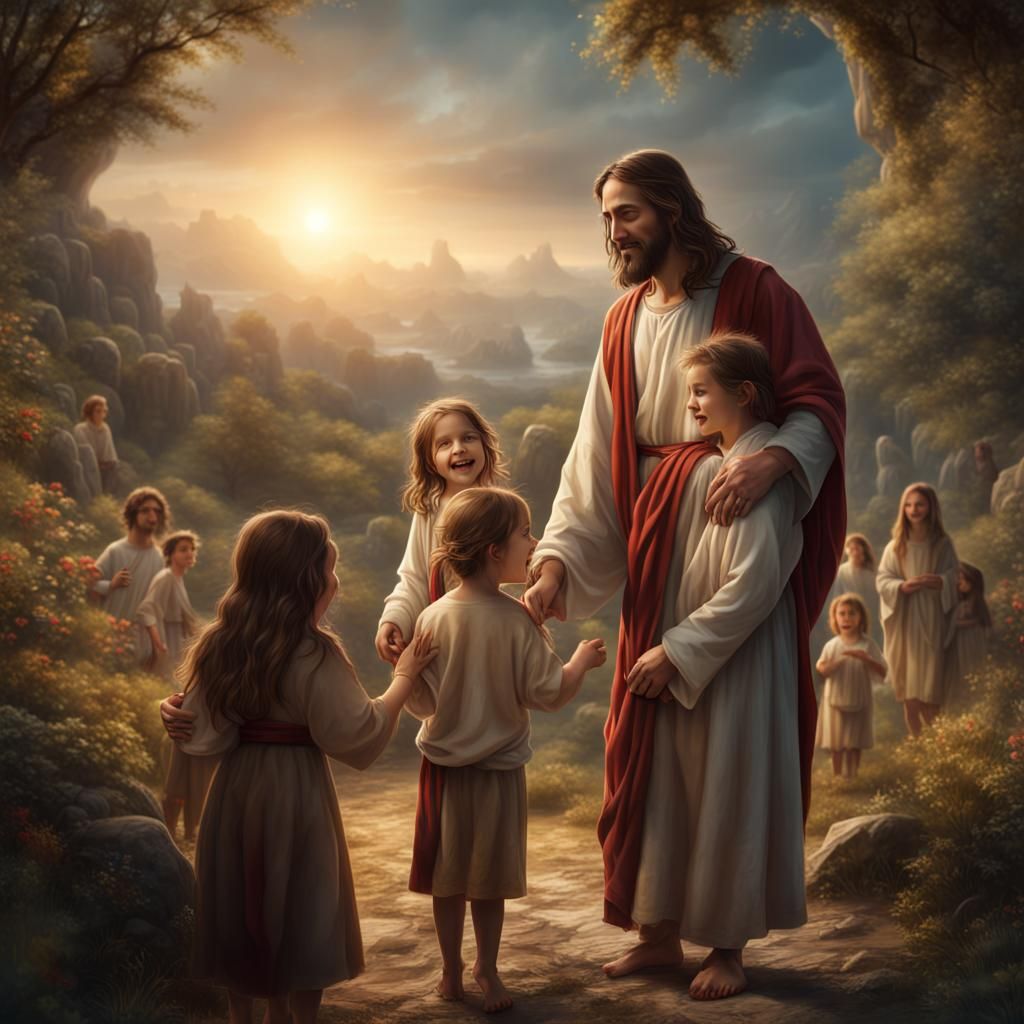 Jesus Christ Sharing Love with Children