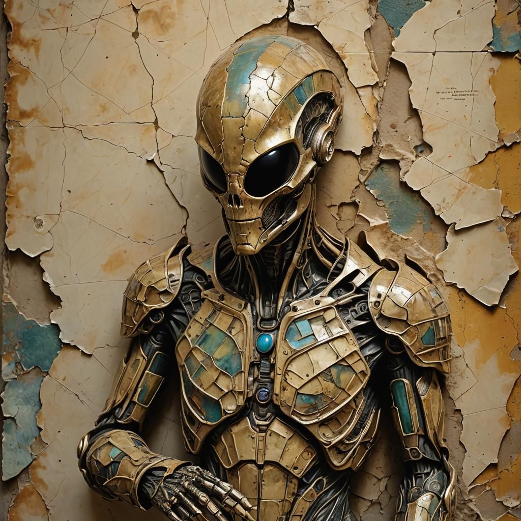 Intricate Bronze Suit Sculpture with Cracks