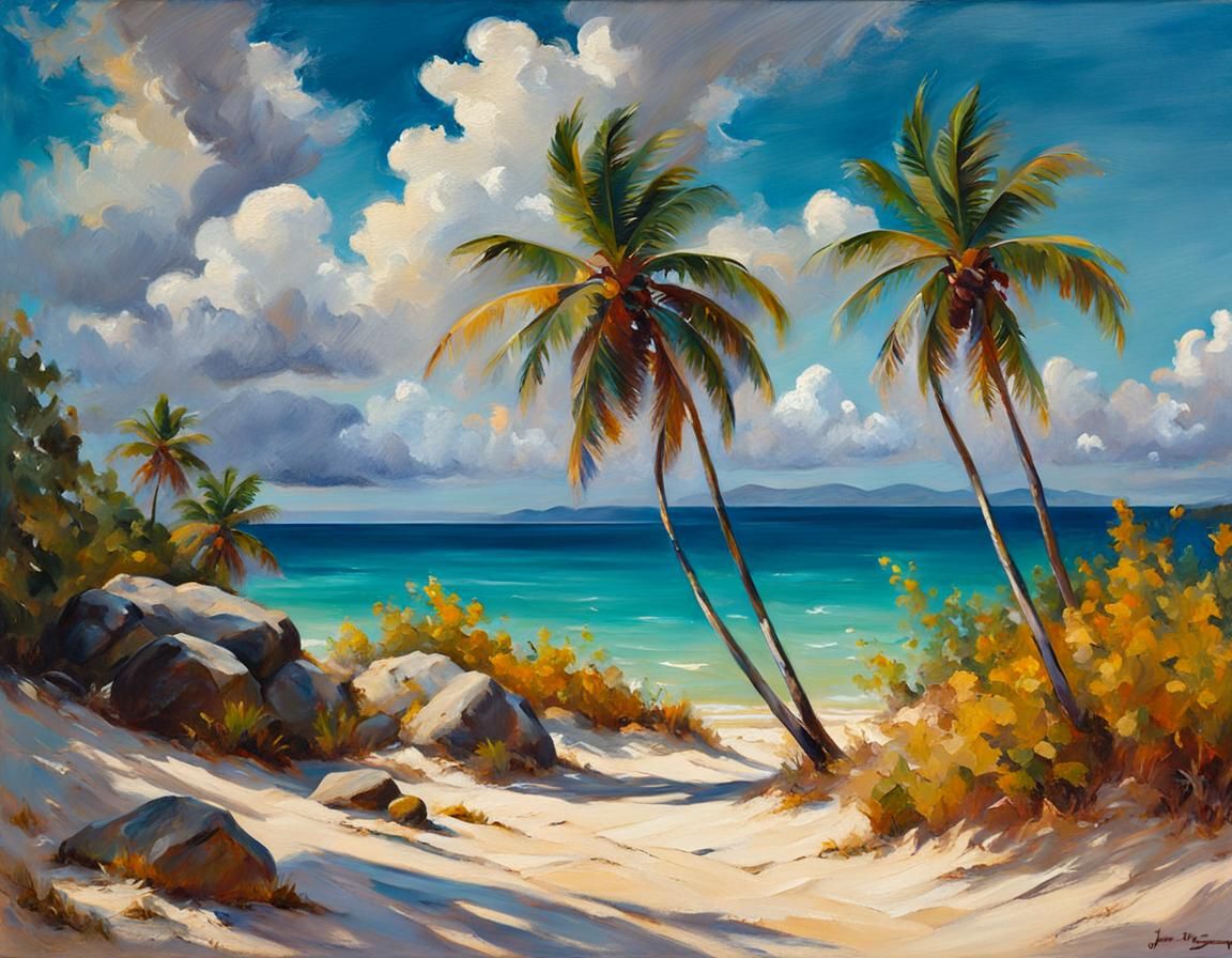 Caribbean Seascape Oil Painting in Impressionist Style