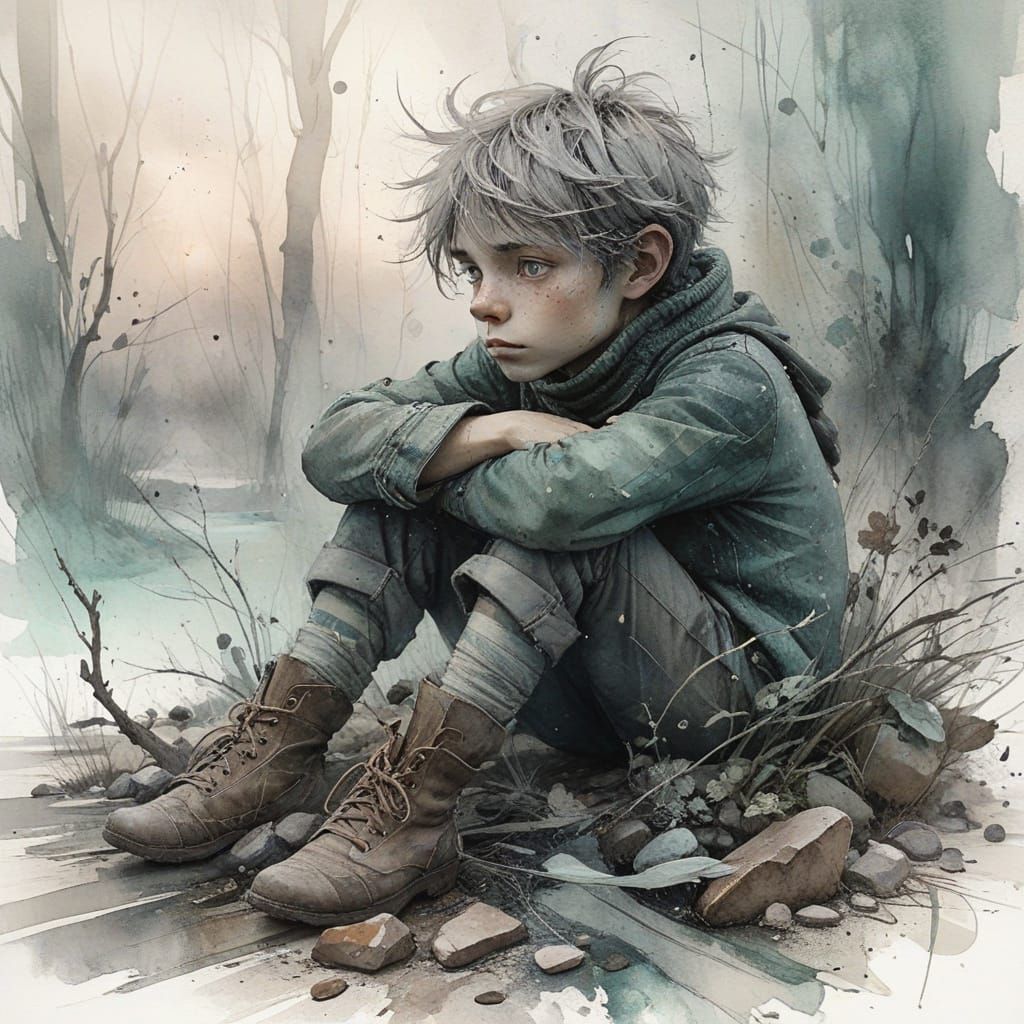 Whimsical Wanderer in Dreamlike Landscape