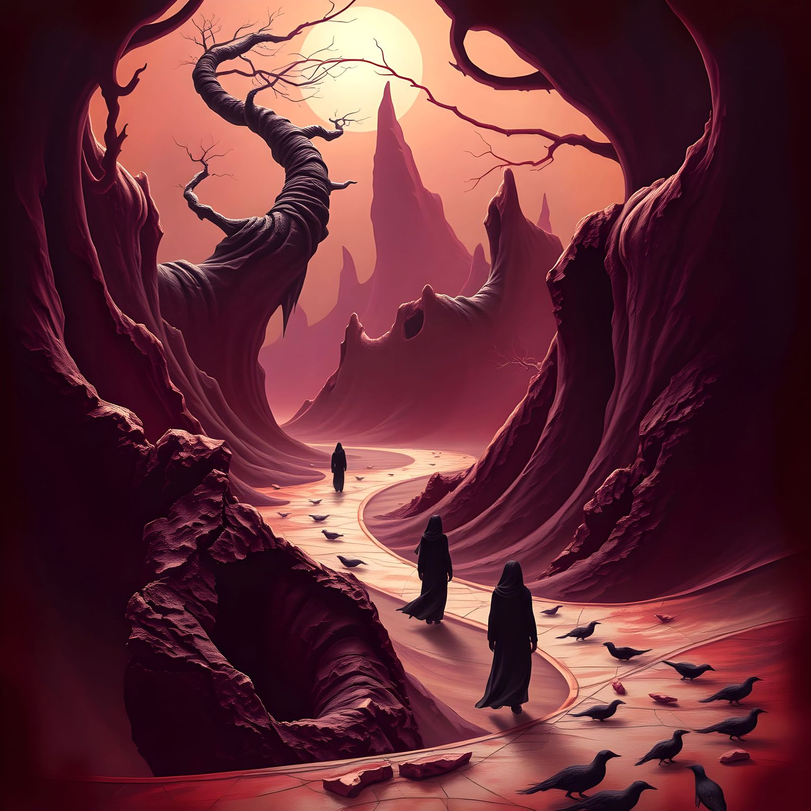 Surreal Crimson and Gold Dreamscape