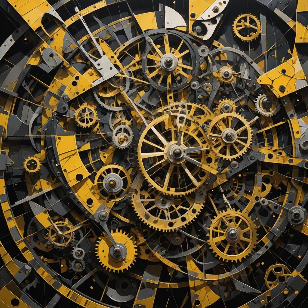 Cubist Clockwork Contraption with Church Bells