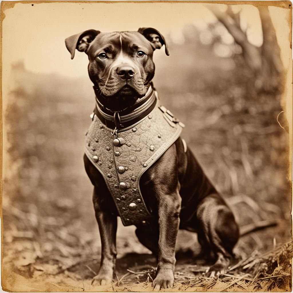 Sallie, a Staffordshire Terrier, the mascot of the 11th Penn...