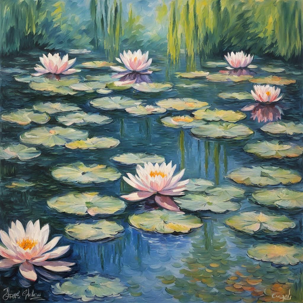 Water Lilies in Impressionist Style
