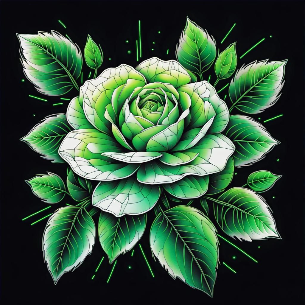 Neon Cubist Rose: Geometric Line Art Design