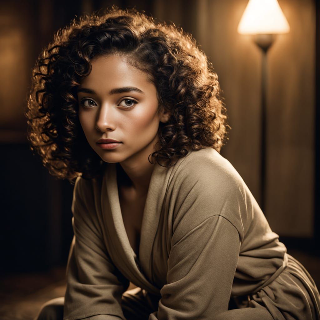 Elegant Film Noir Portrait of Woman in Golden Light