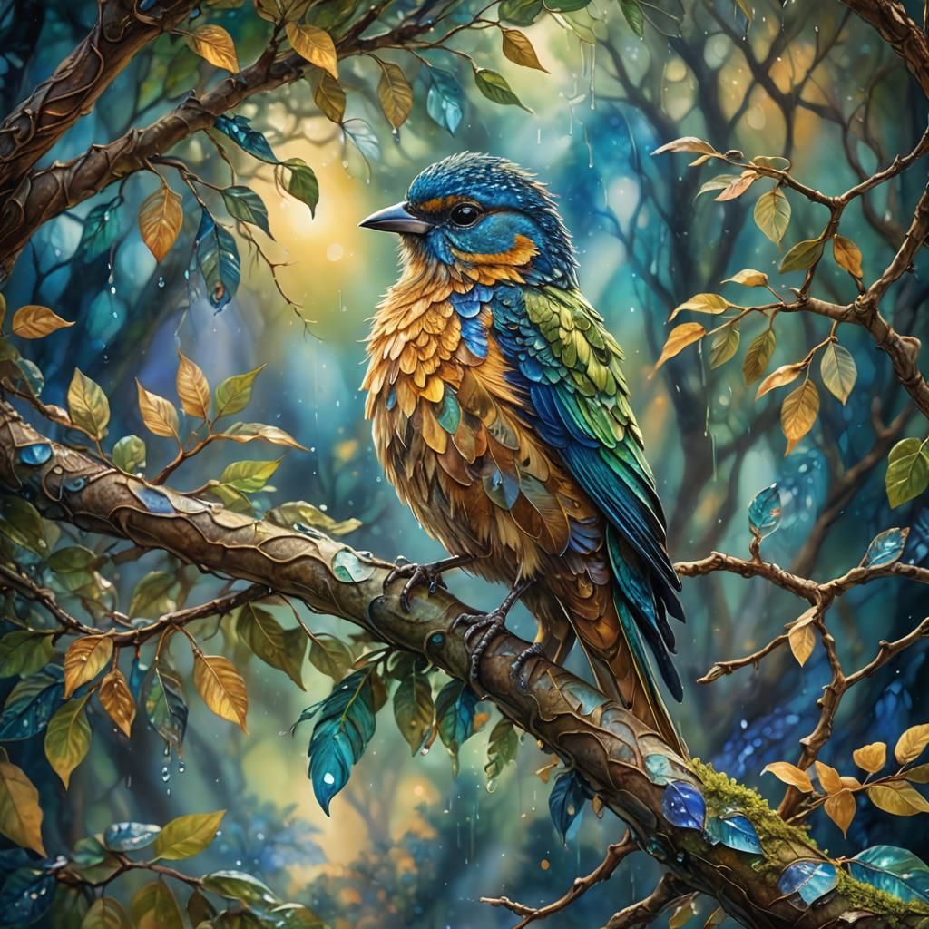 Josephine Wall-Inspired Summer Tree Bird in Soft Focus