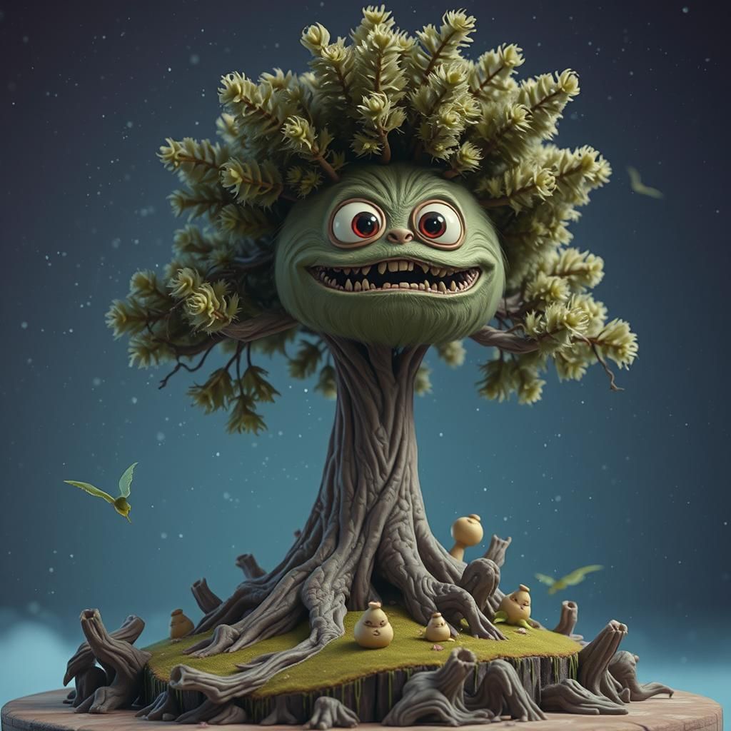 Mystical Ancient Tree in Moonlit Forest