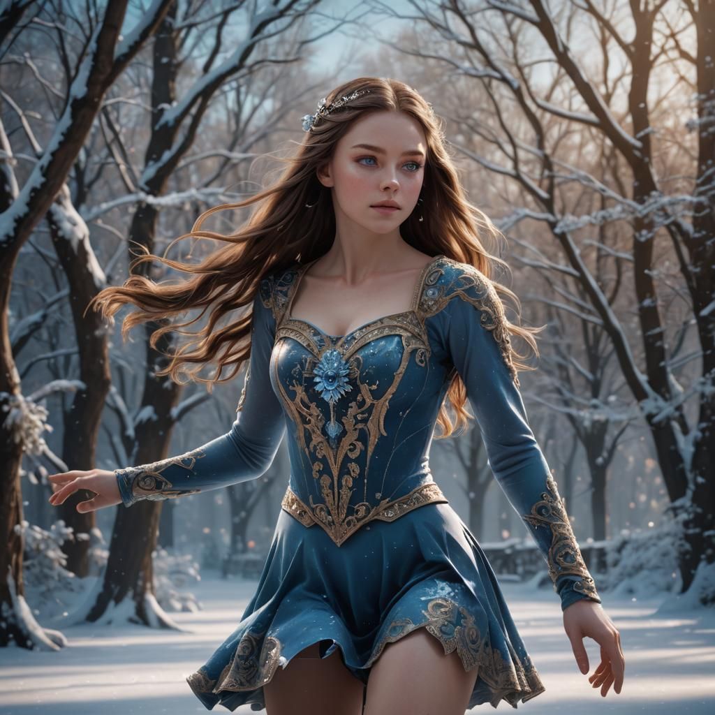 Figure Skater with Brown Hair, Detailed Matte Painting