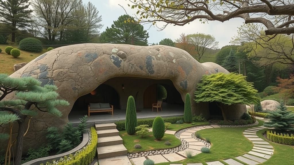 Organic Earth House Blends with Japanese Garden