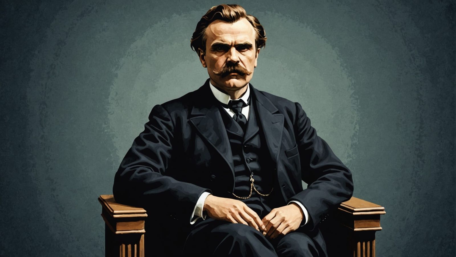 Realistic Portrait of Friedrich Nietzsche Sitting