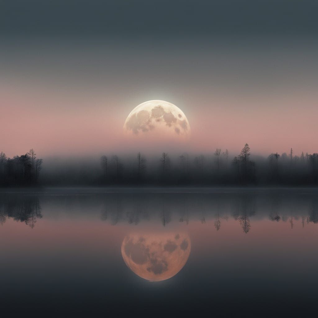 Gentle Moonlit Landscape in Ethereal Fog