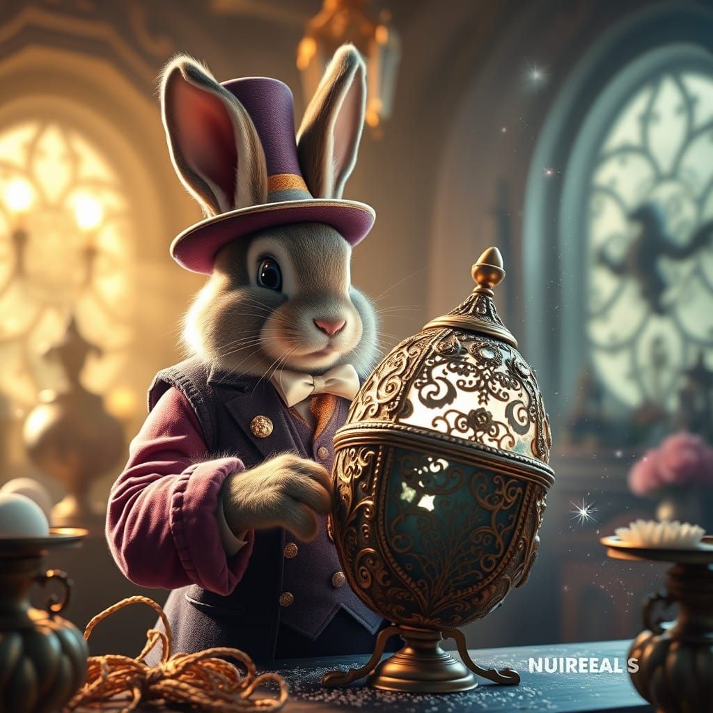 Easter Bunny Crafts Majestic Faberge Egg in Dreamlike Worksh...