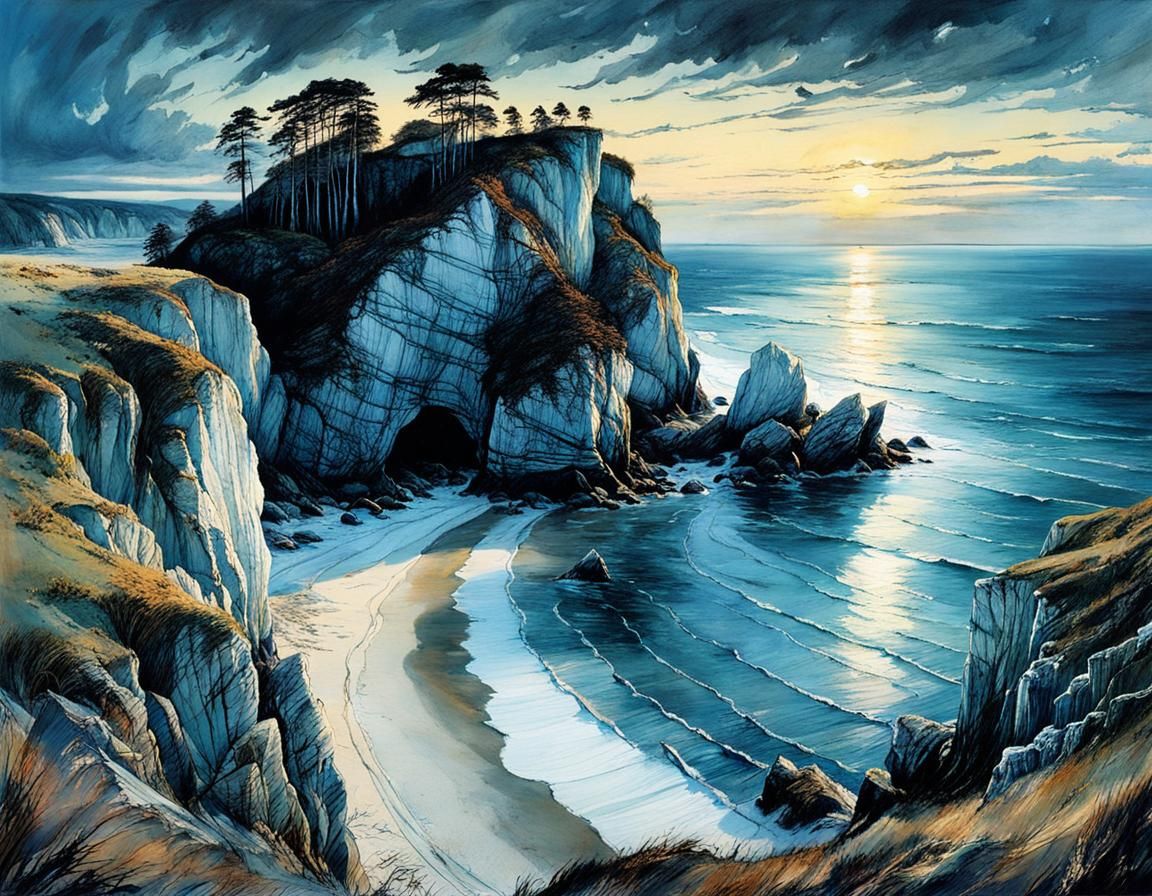 Chalk Coast of Rügen in Evening Light