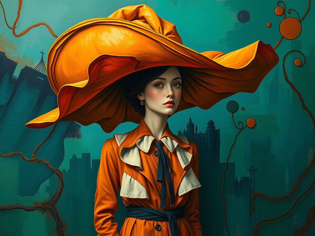 Surreal Hat Dominates Elegant Character Portrait
