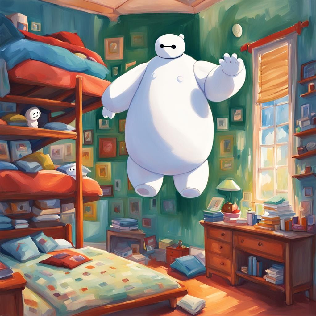 Baymax Floats Upside Down: Gouache-Style Painting