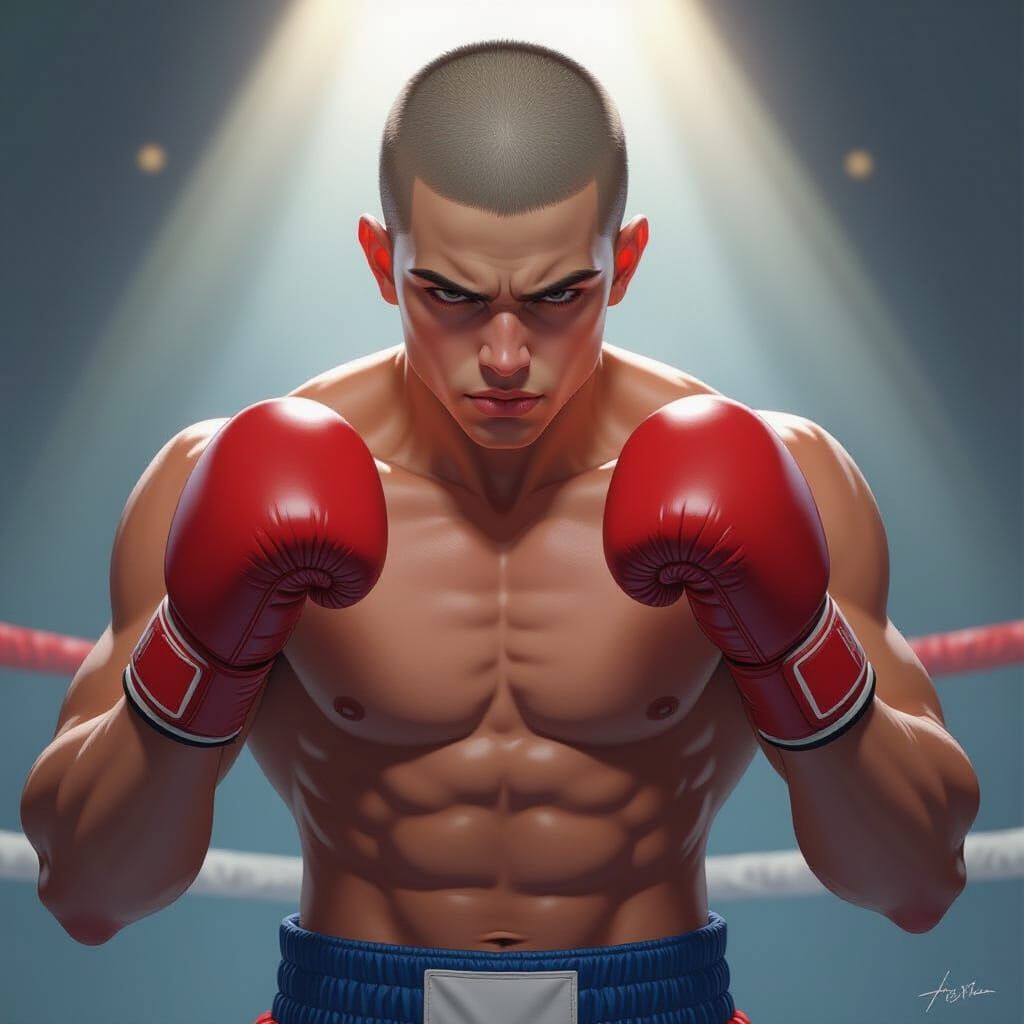 Young Boxer Ready to Fight in Bold Comic Style