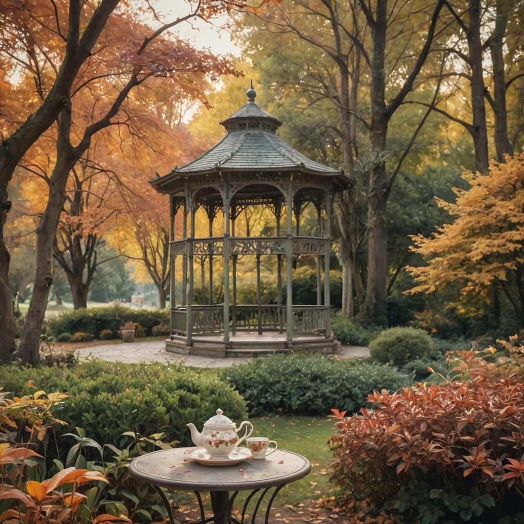 Romantic Autumn Tea Party in Watercolor Style