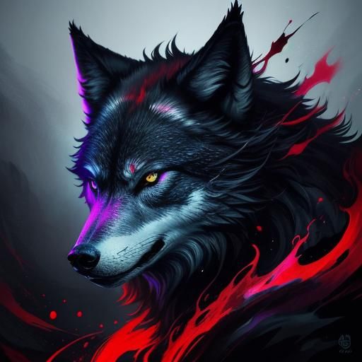 Phosphorescent Wolf Spirit in Hyperrealistic Splash Art