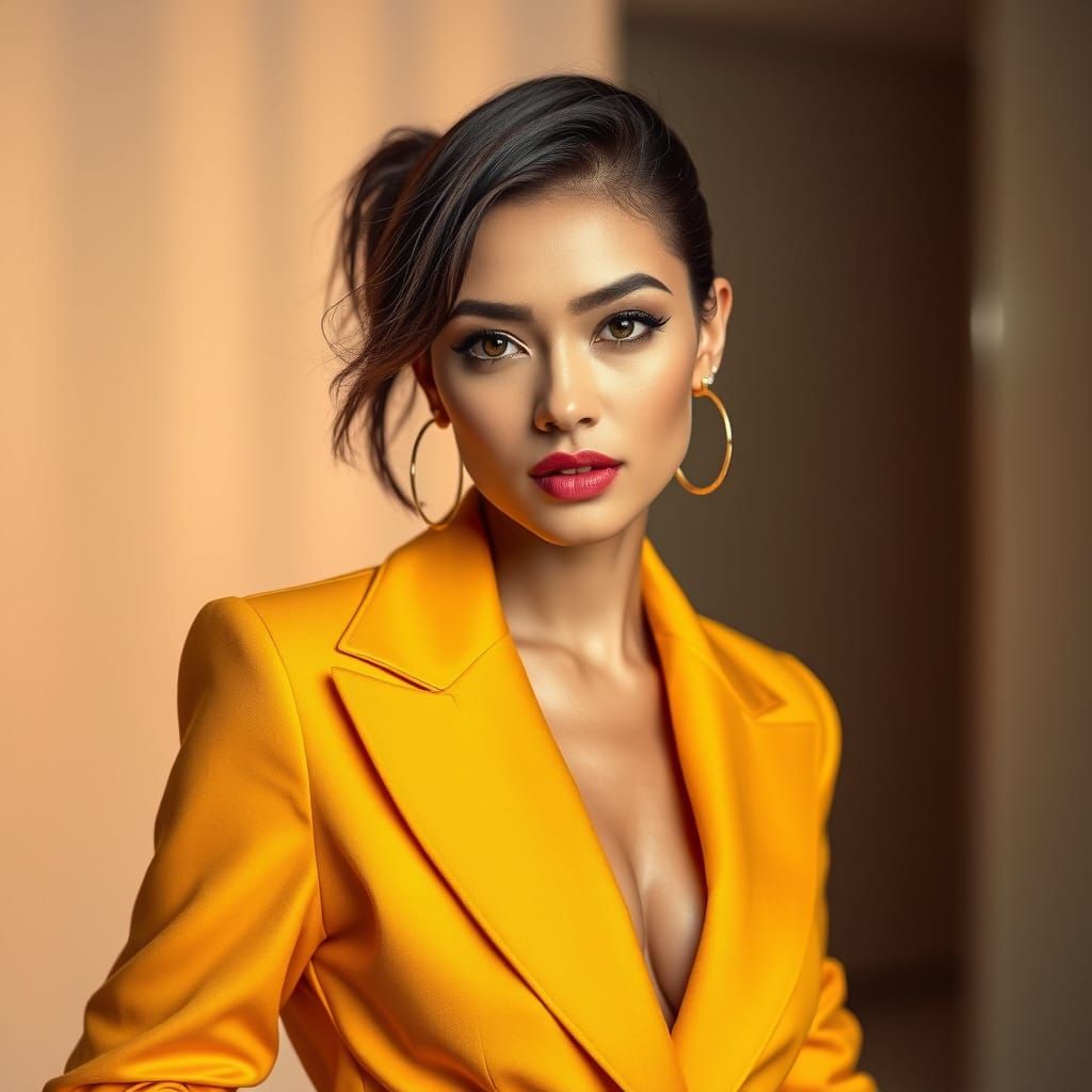 Confident High-Fashion Model in Elegant Studio Portrait