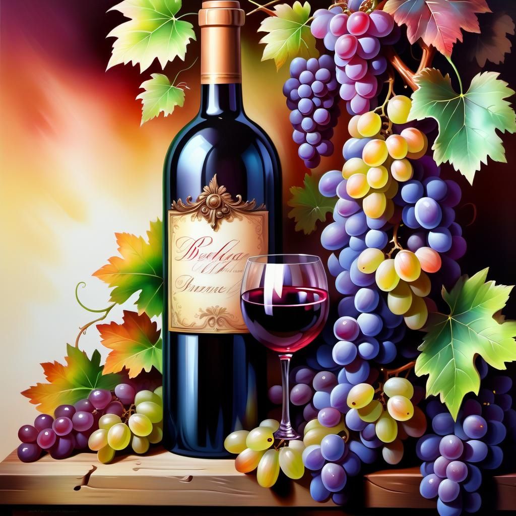 Wine Bottle and Grapes