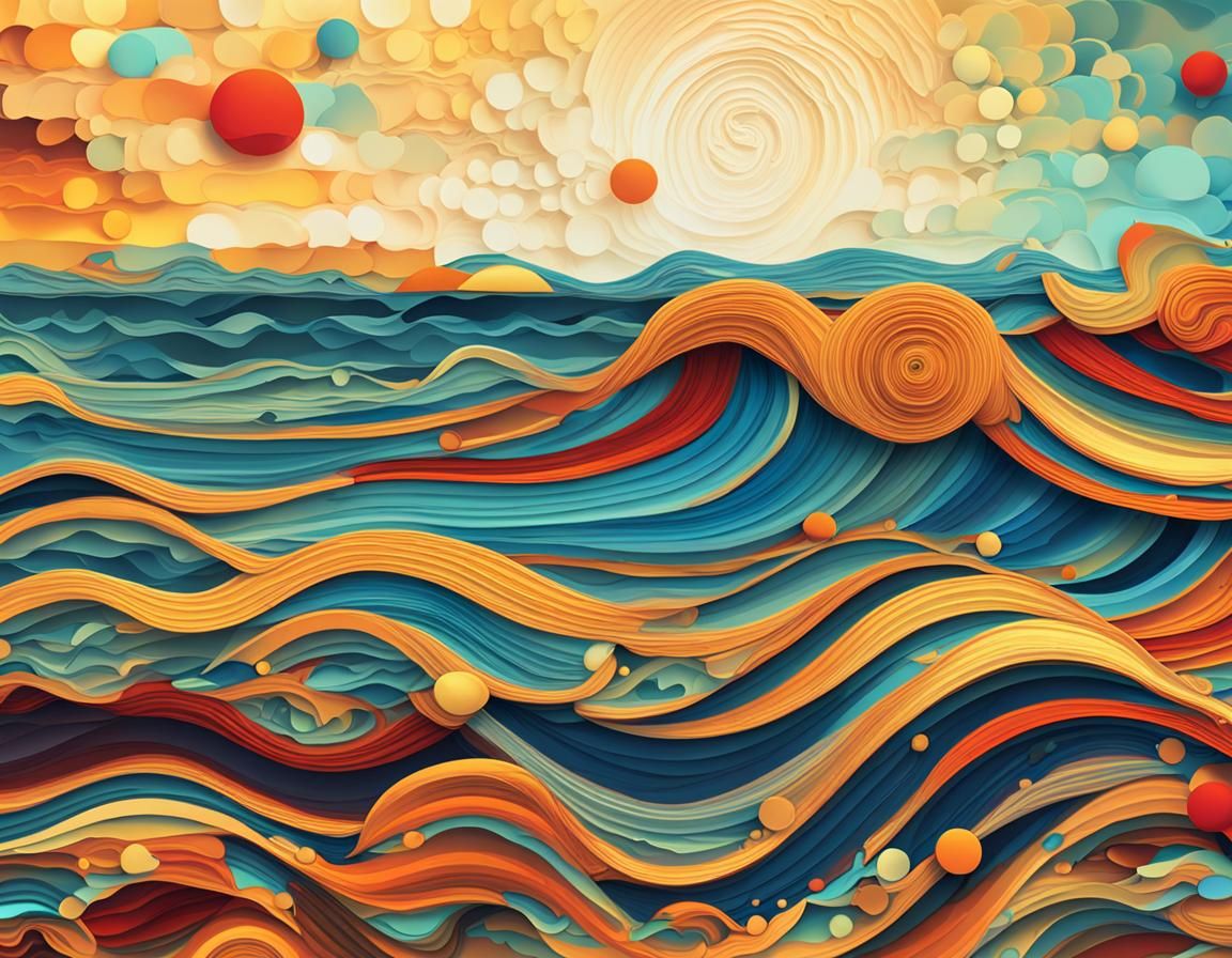 Ocean Waves in Geometric Abstract Digital Art