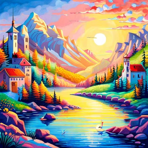 Psychedelic Mushroom Fantasy in Neon Graffiti Style