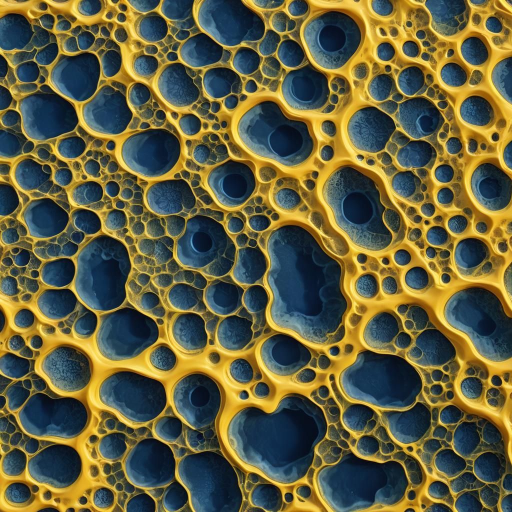 Abstract Yellow Sponge in Blue Sea: Macro Art