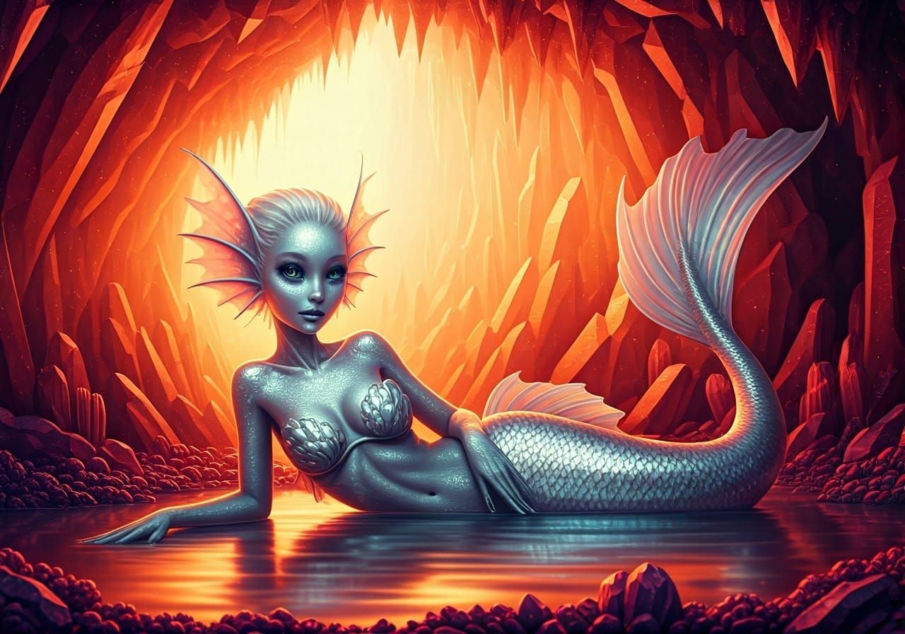 Glimmering Mermaid in a Crystal Cave