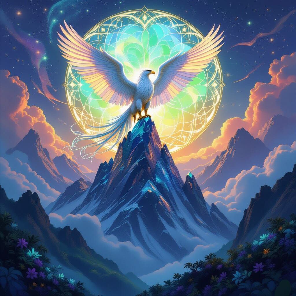 Majestic Griffin on Crystalline Peak with Bioluminescent Val...