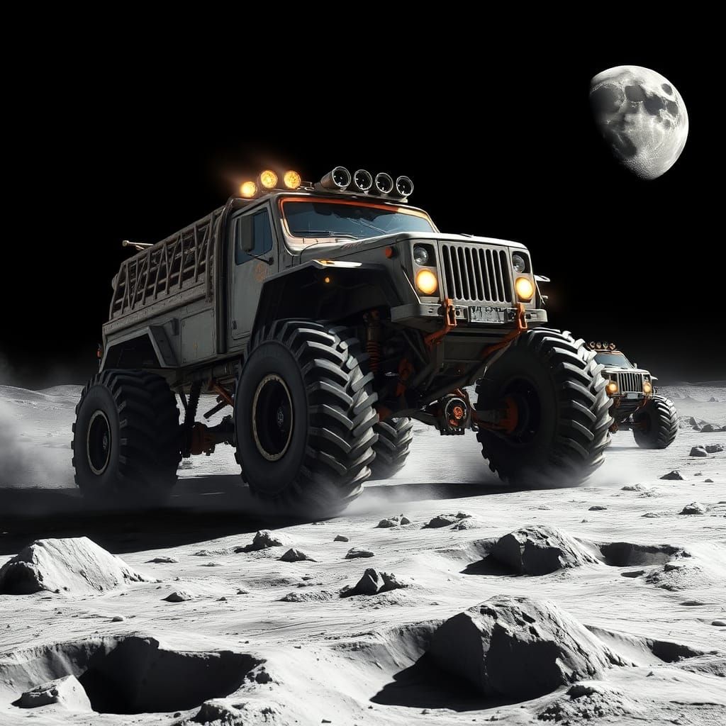 Monster Trucks Race Across Moon Surface