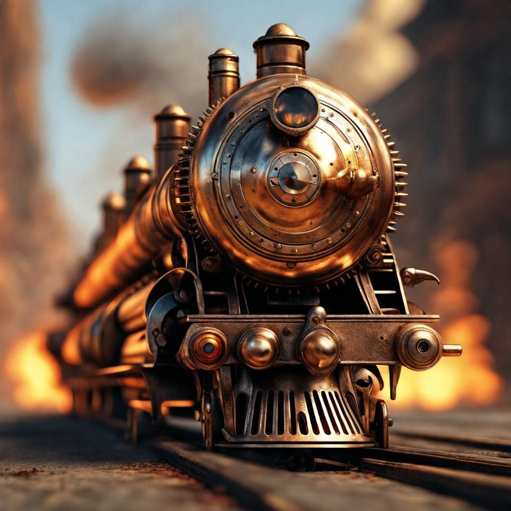 Bullet Train Pierces Lens in Steampunk Style