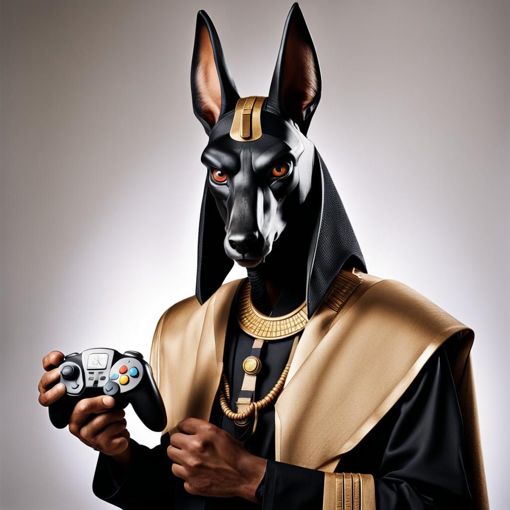 Anubis Getting Mad Holding a GameCube Controller