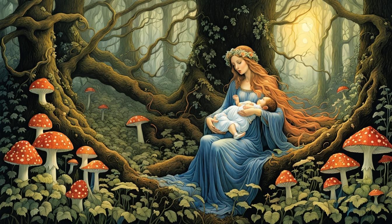 Enchanting Nature Goddess Lullaby Illustration