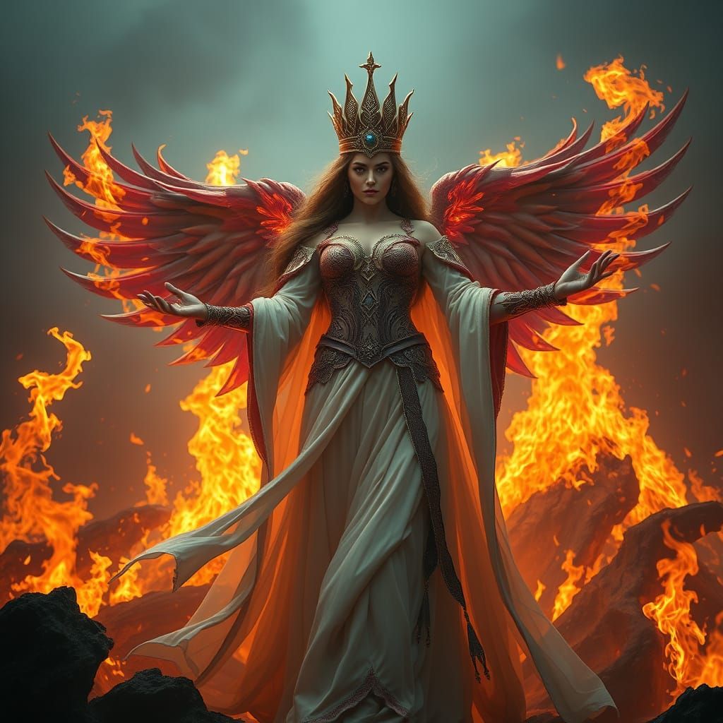 Regal Fire Goddess in Epic Digital Painting