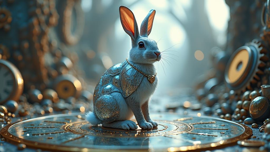 Surrealist Easter Bunny in a Melting Clockscape