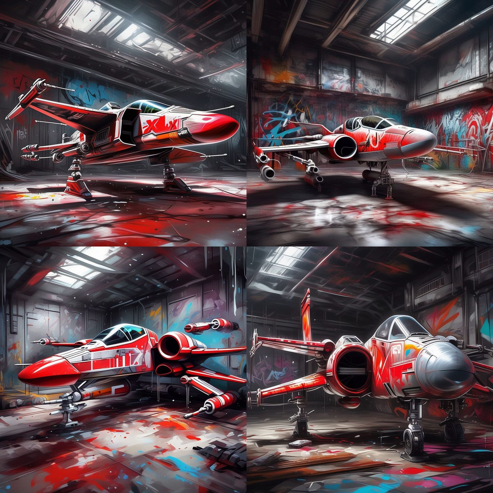 Red and Silver X-Wing Fighter: Graffiti Art Style