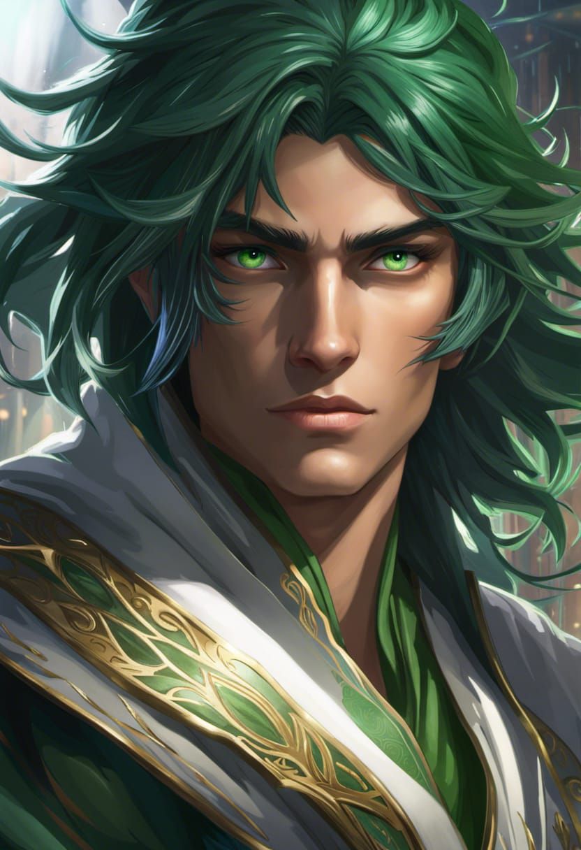 Handsome Wind Mage Portrait in Fantasy City