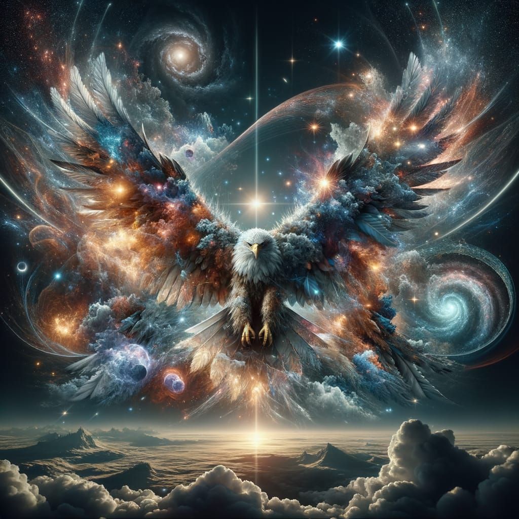 Majestic Eagle of Clouds and Galaxies