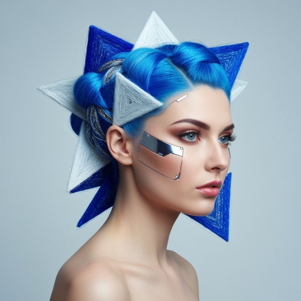 Electric Blue Geometric Hair in Cyberpunk Style