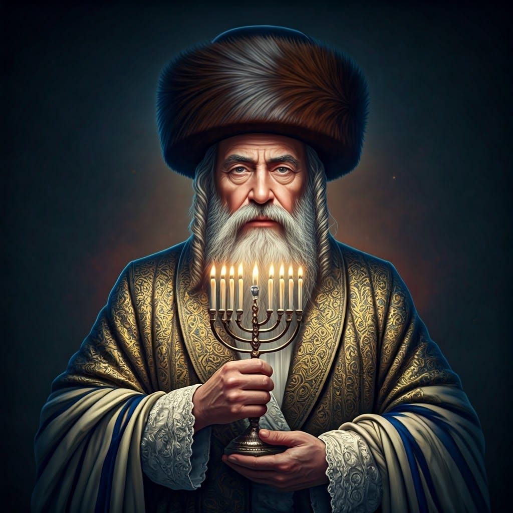 Jewish Man with Menorah in Fantasy Concept Art Style