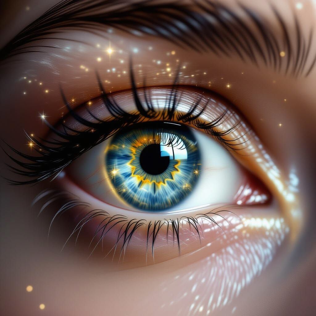Hyperrealistic Eye Reflecting Starry Night Sky