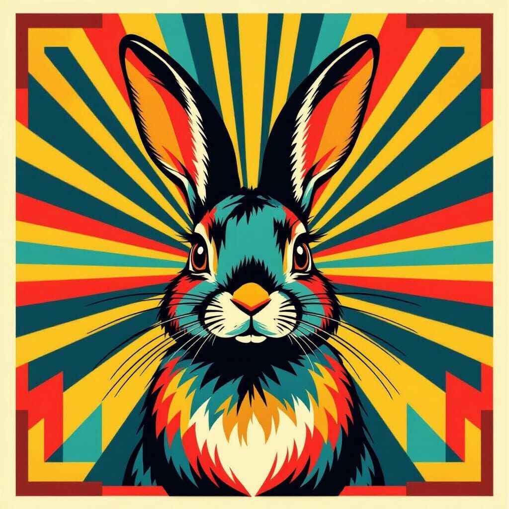 Art Deco Rabbit Portrait with Geometric Patterns