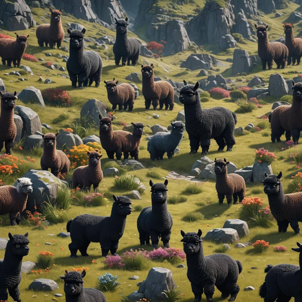 Cute Black Alpaca Fantasy Concept Art