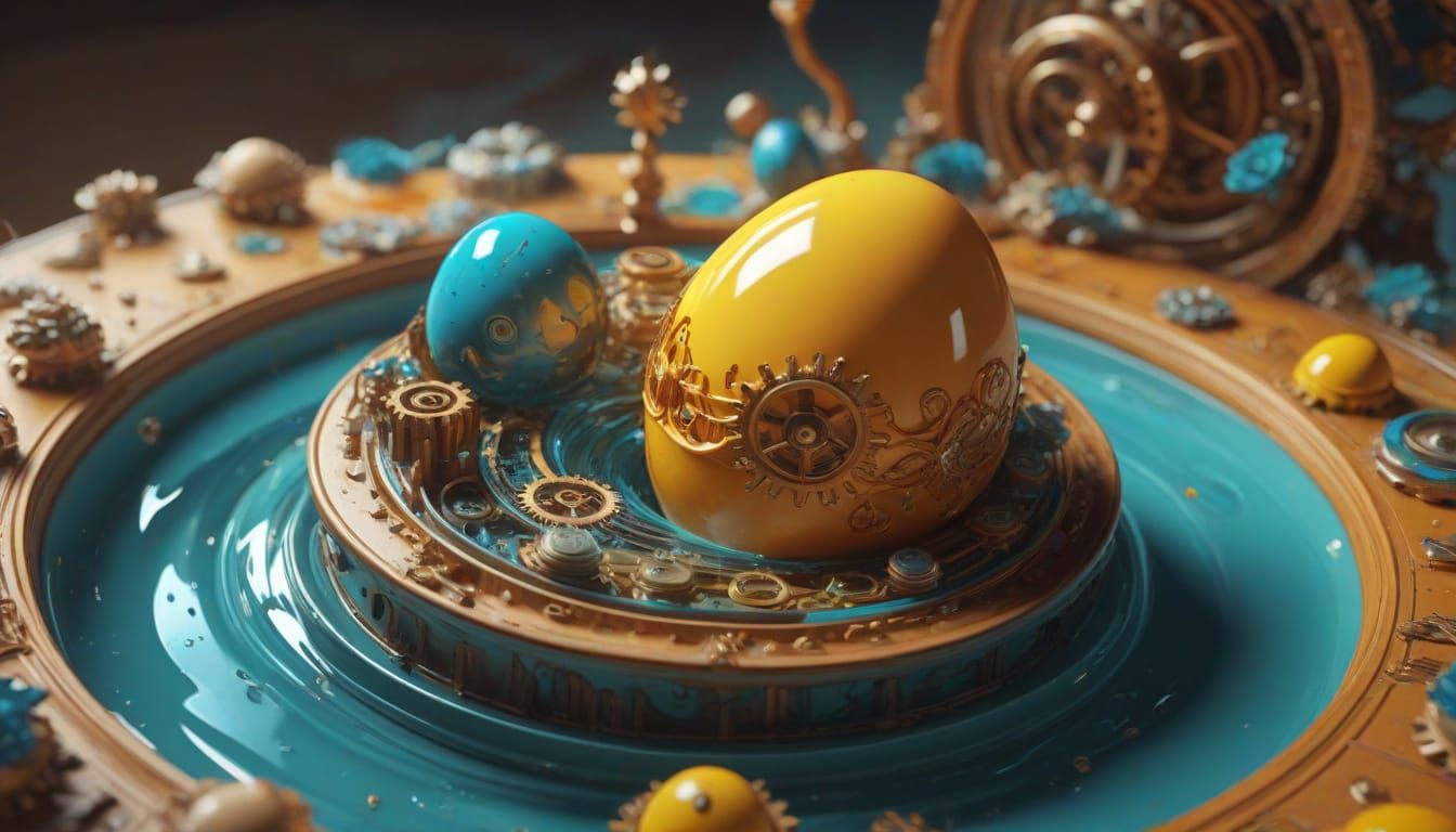 An Easter egg floats in a void, covered in swirling, melting...