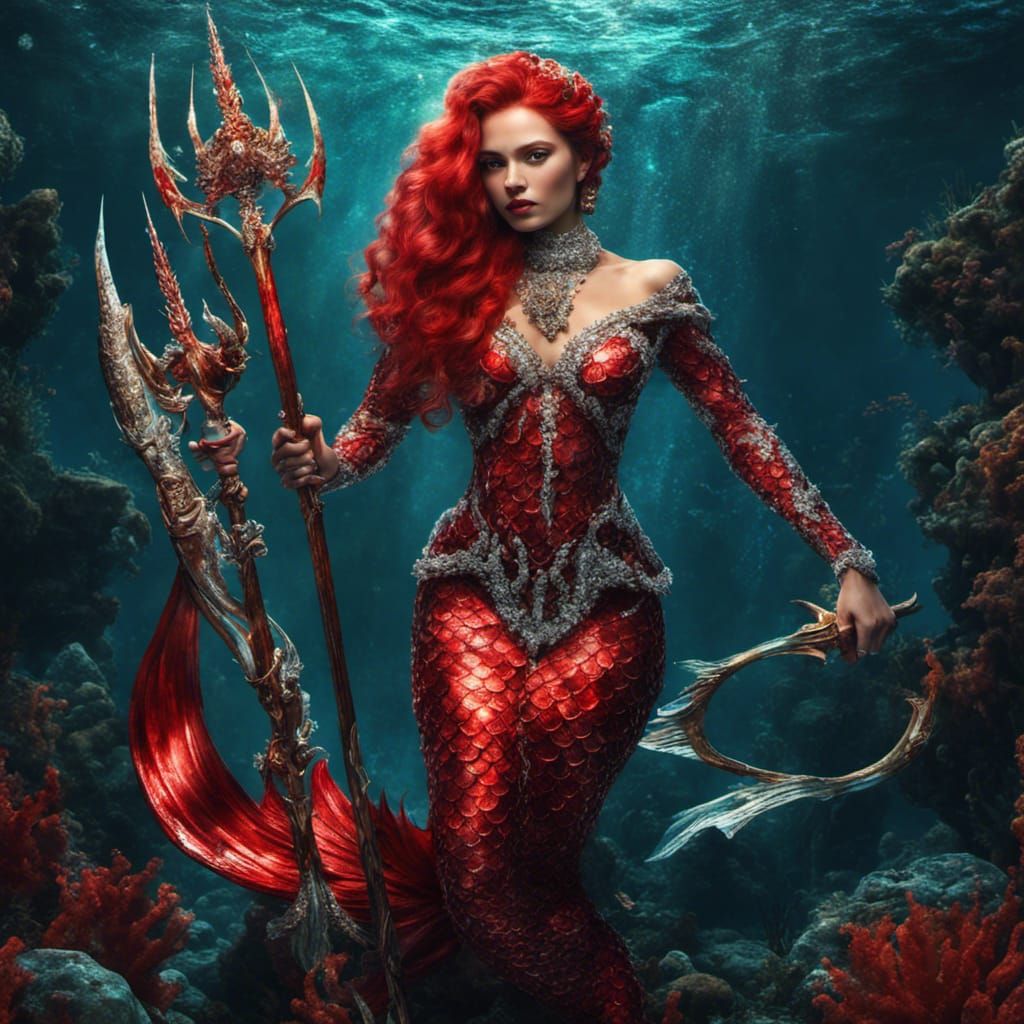 The Red Mermaid holding a Trident ❤️