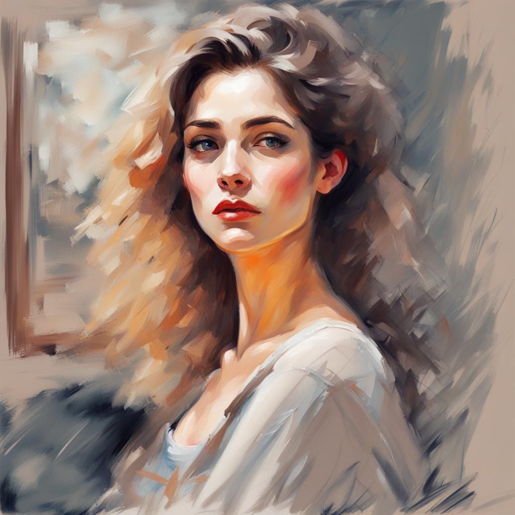 Beautiful Woman in Impressionistic Drawing Style