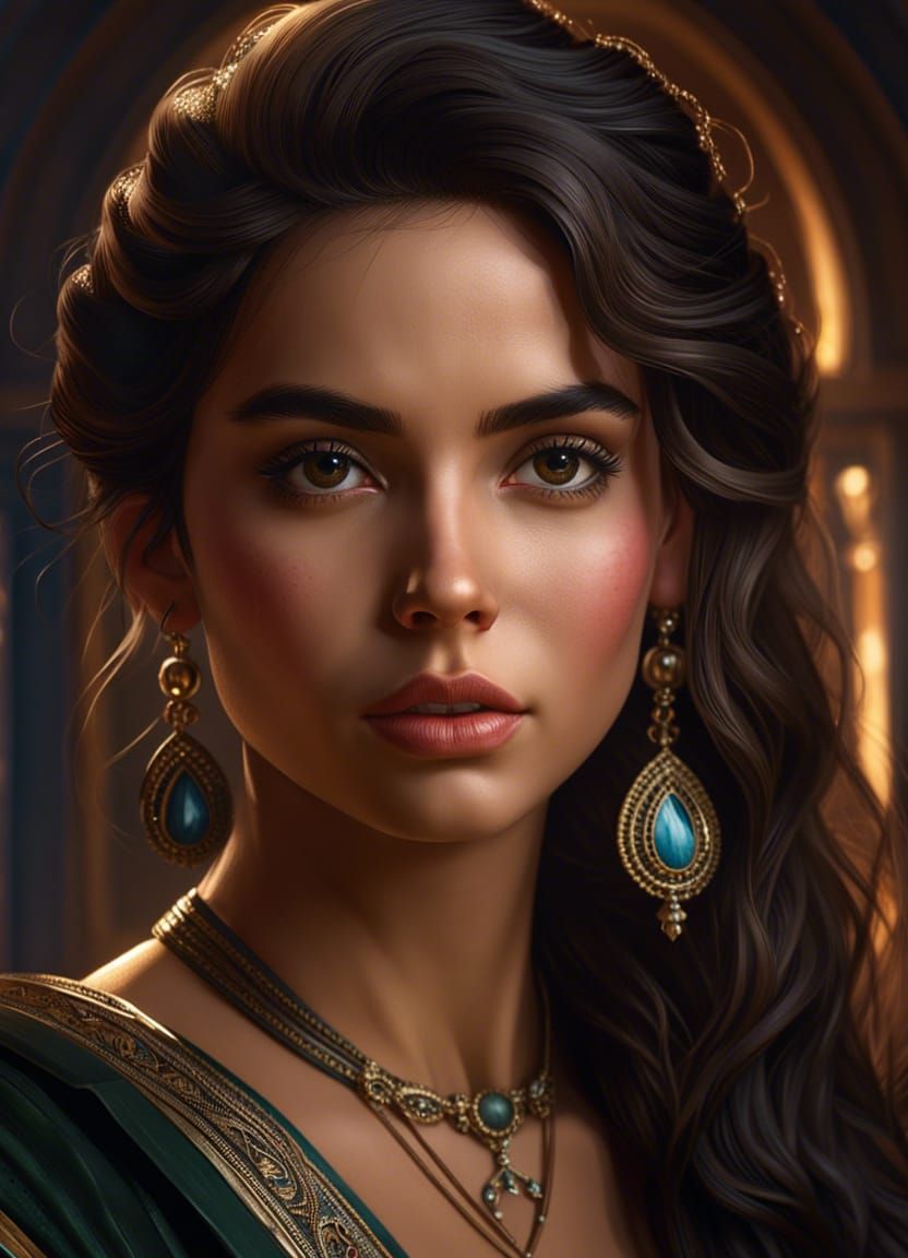 Hyperrealistic Portrait of a Young Woman, Detailed Matte Pai...