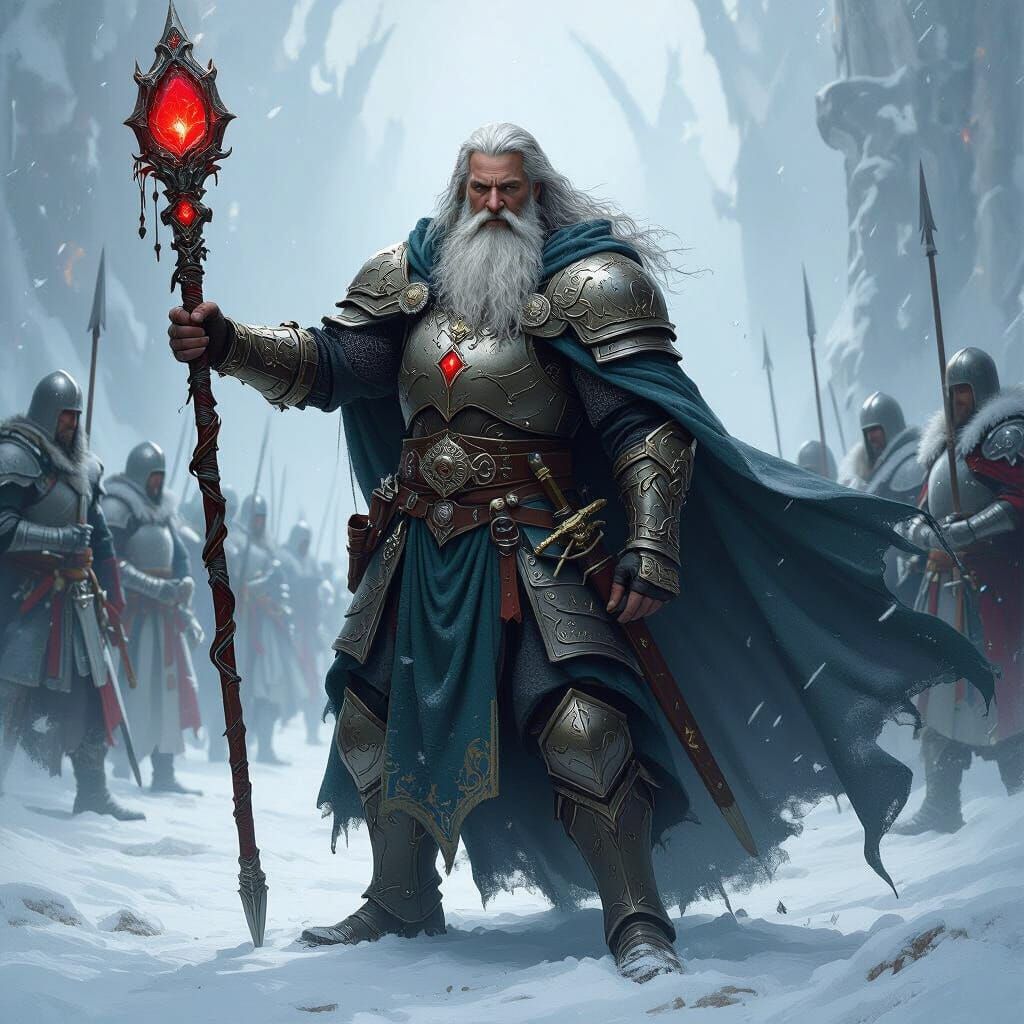 Wizard King in Detailed Armour with Magic Staff